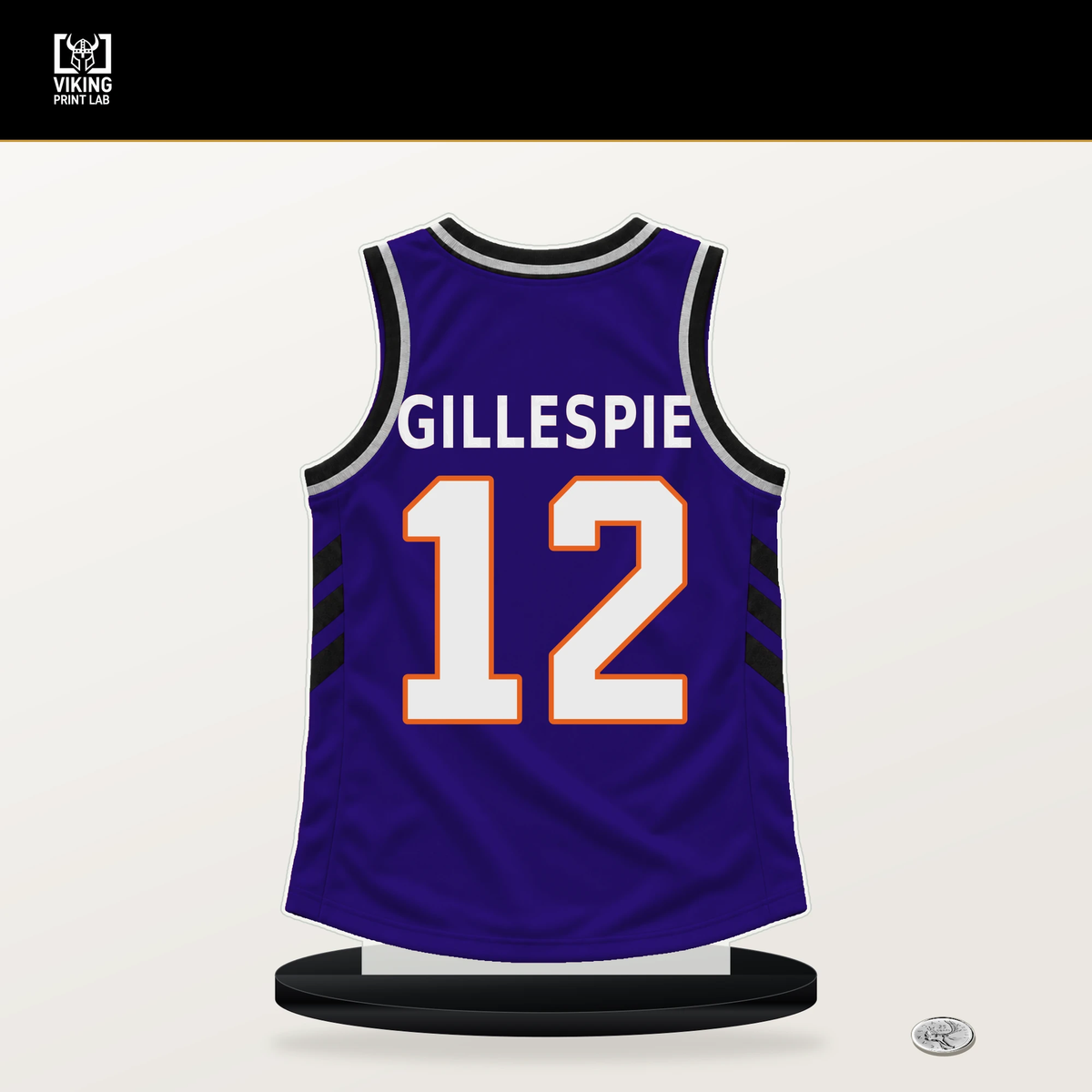 Collin Gillespie number 12 Phoenix Suns jersey stand with included black base.