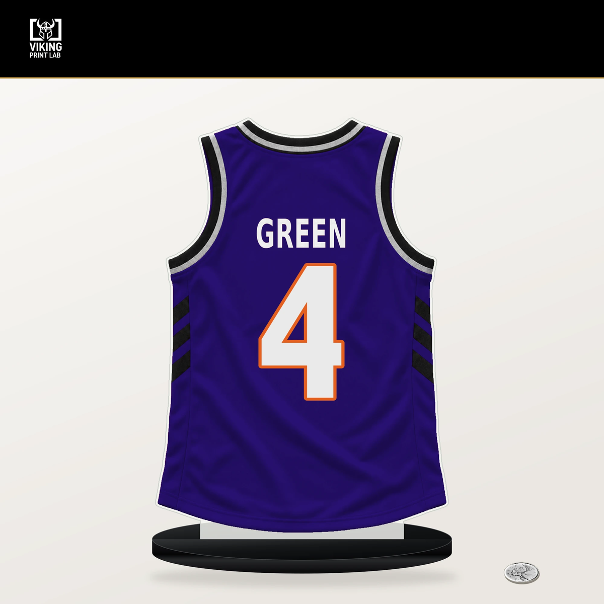 Jalen Green number 4 Phoenix Suns jersey stand with included black base.
