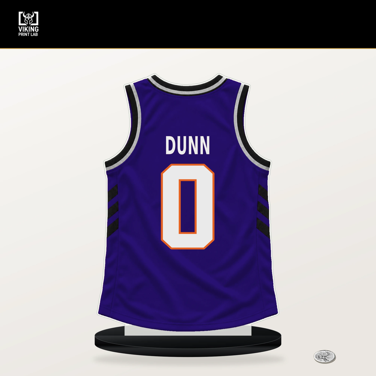 Ryan Dunn number 0 Phoenix Suns jersey stand with included black base.