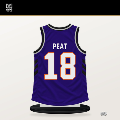 Koa Peat number 18 Phoenix Suns jersey stand with included black base.