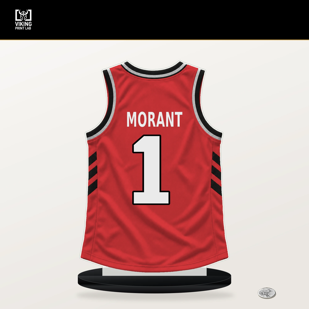 Ja Morant number 1 Portland Trail Blazers jersey stand with included black base.