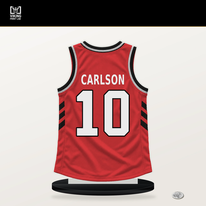 Branden Carlson number 10 Portland Trail Blazers jersey stand with included black base.