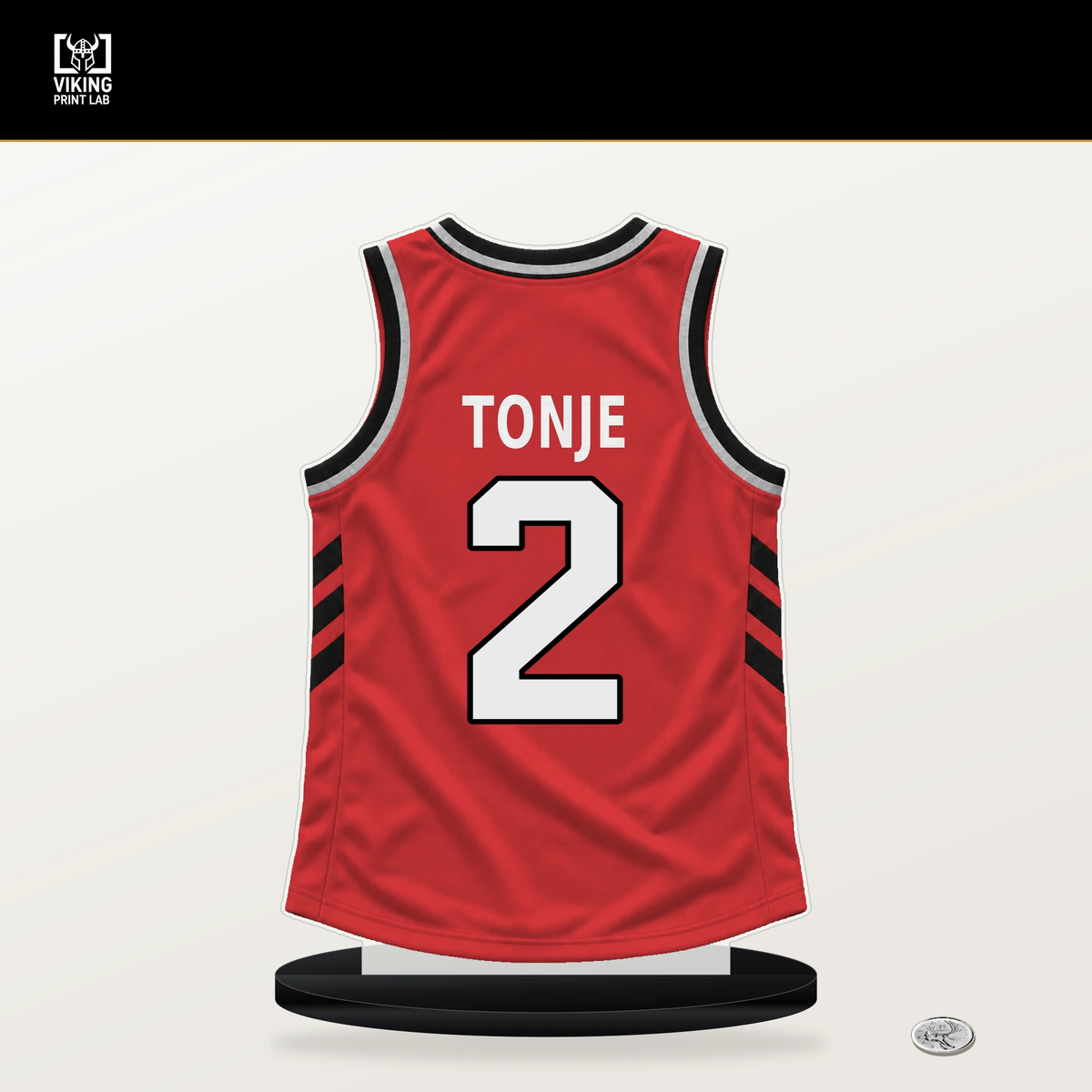 John Tonje number 2 Portland Trail Blazers jersey stand with included black base.