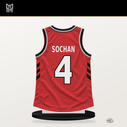Jeremy Sochan number 4 Portland Trail Blazers jersey stand with included black base.