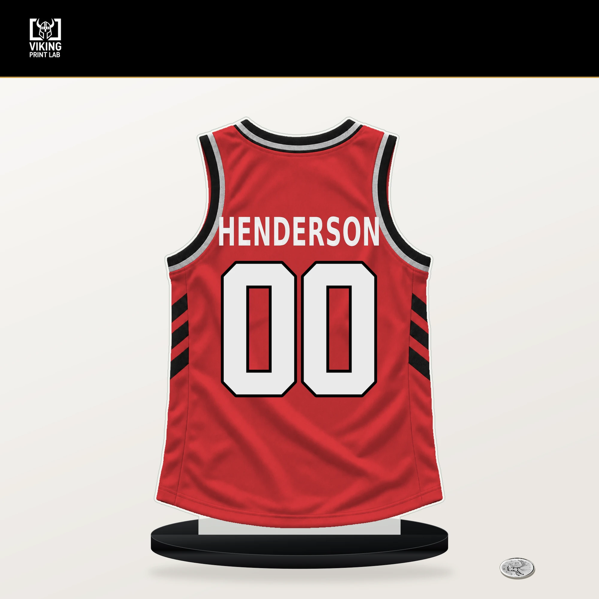Scoot Henderson number 00 Portland Trail Blazers jersey stand with included black base.