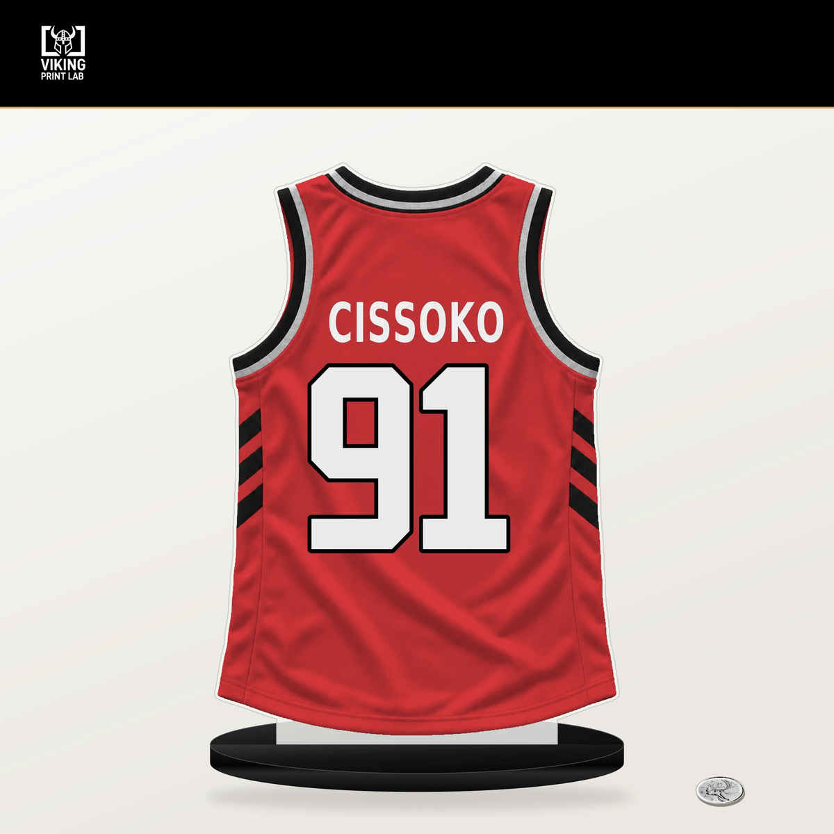 Sidy Cissoko number 91 Portland Trail Blazers jersey stand with included black base.