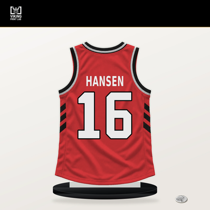 Yang Hansen number 16 Portland Trail Blazers jersey stand with included black base.