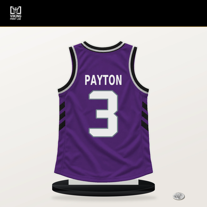 Elfrid Payton number 3 Sacramento Kings jersey stand with included black base.