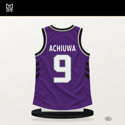 Precious Achiuwa number 9 Sacramento Kings jersey stand with included black base.
