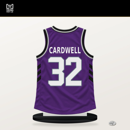 Dylan Cardwell number 32 Sacramento Kings jersey stand with included black base.