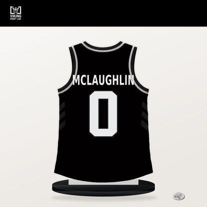 Jordan McLaughlin number 0 San Antonio Spurs jersey stand with included black base.