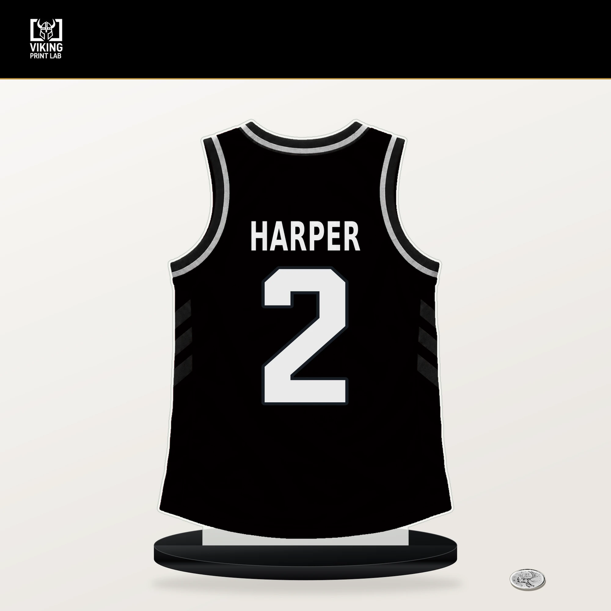 Dylan Harper number 2 San Antonio Spurs jersey stand with included black base.