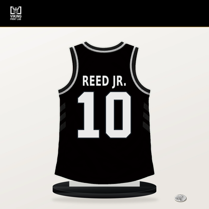 Tarris Reed Jr. number 10 San Antonio Spurs jersey stand with included black base.