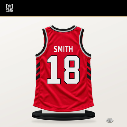 Malachi Smith number 18 Toronto Raptors jersey stand with included black base.