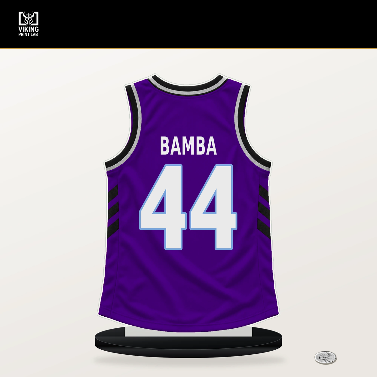Mo Bamba number 44 Utah Jazz jersey stand with included black base.
