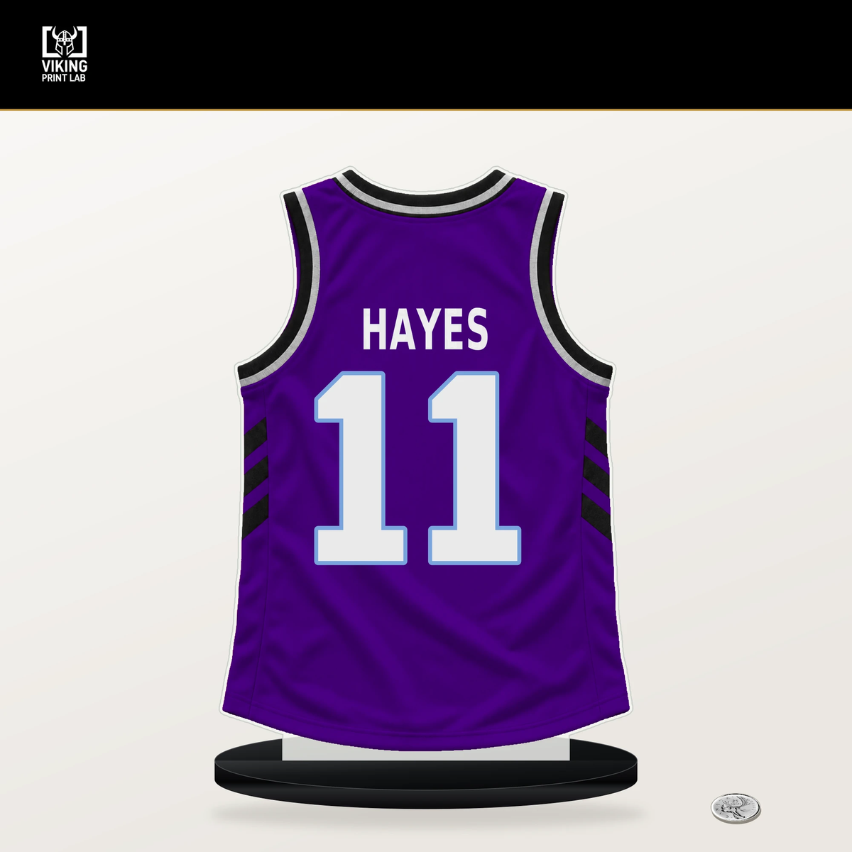 Jaxson Hayes number 11 Utah Jazz jersey stand with included black base.