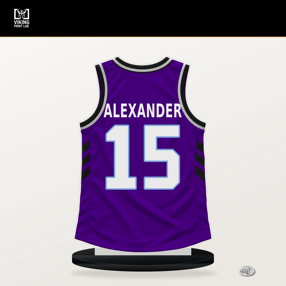 Trey Alexander number 15 Utah Jazz jersey stand with included black base.