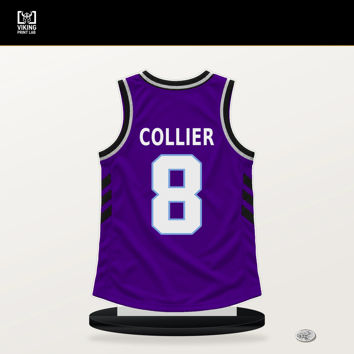 Isaiah Collier number 8 Utah Jazz jersey stand with included black base.
