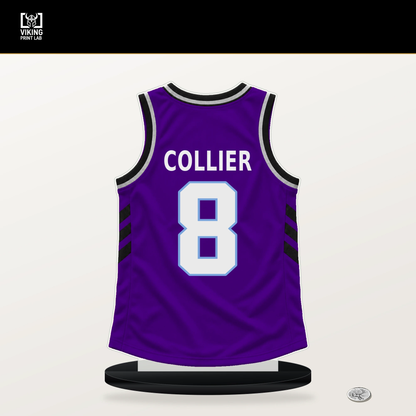 Isaiah Collier number 8 Utah Jazz jersey stand with included black base.