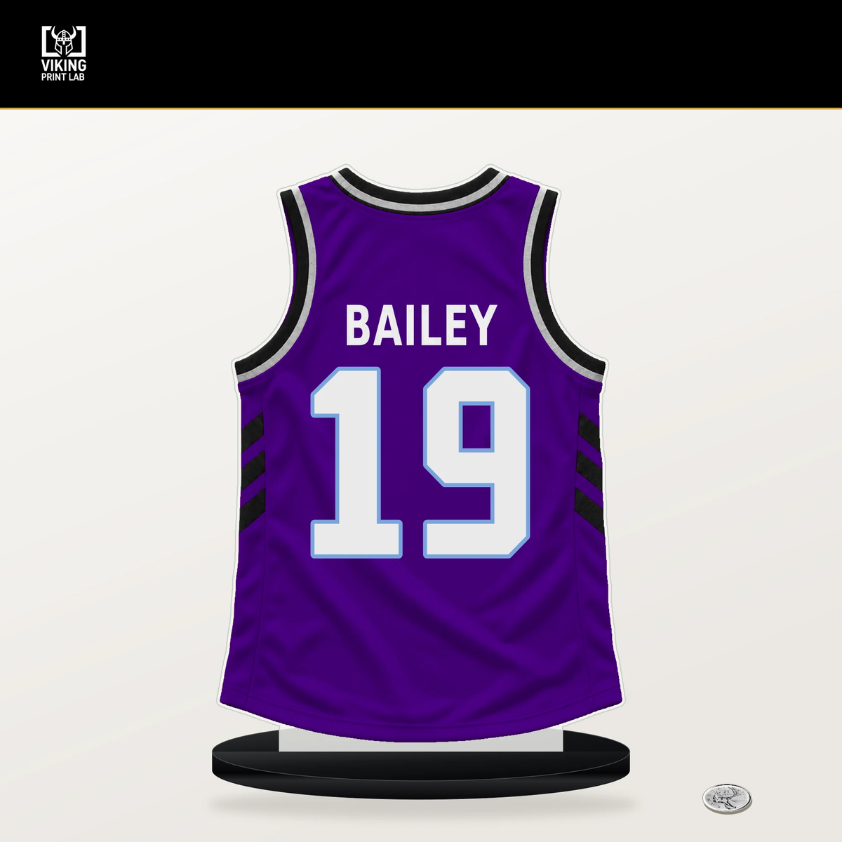 Ace Bailey number 19 Utah Jazz jersey stand with included black base.