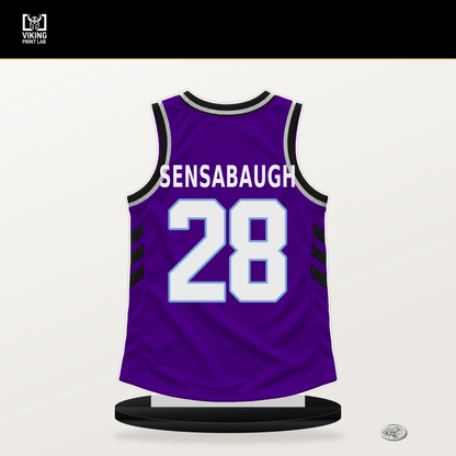 Brice Sensabaugh number 28 Utah Jazz jersey stand with included black base.