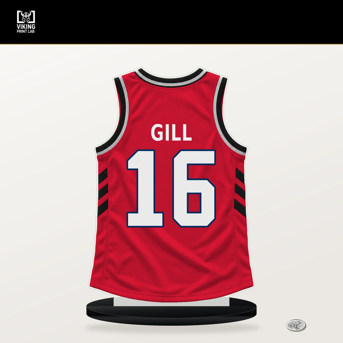 Anthony Gill number 16 Washington Wizards jersey stand with included black base.