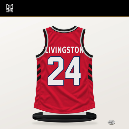 Chris Livingston number 24 Washington Wizards jersey stand with included black base.