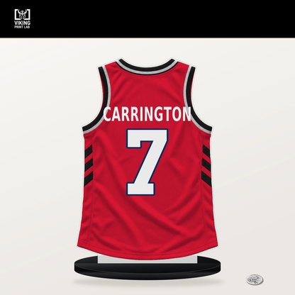 Bub Carrington number 7 Washington Wizards jersey stand with included black base.