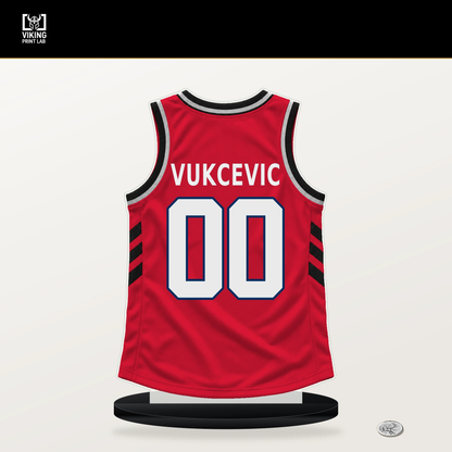 Tristan Vukcevic number 00 Washington Wizards jersey stand with included black base.