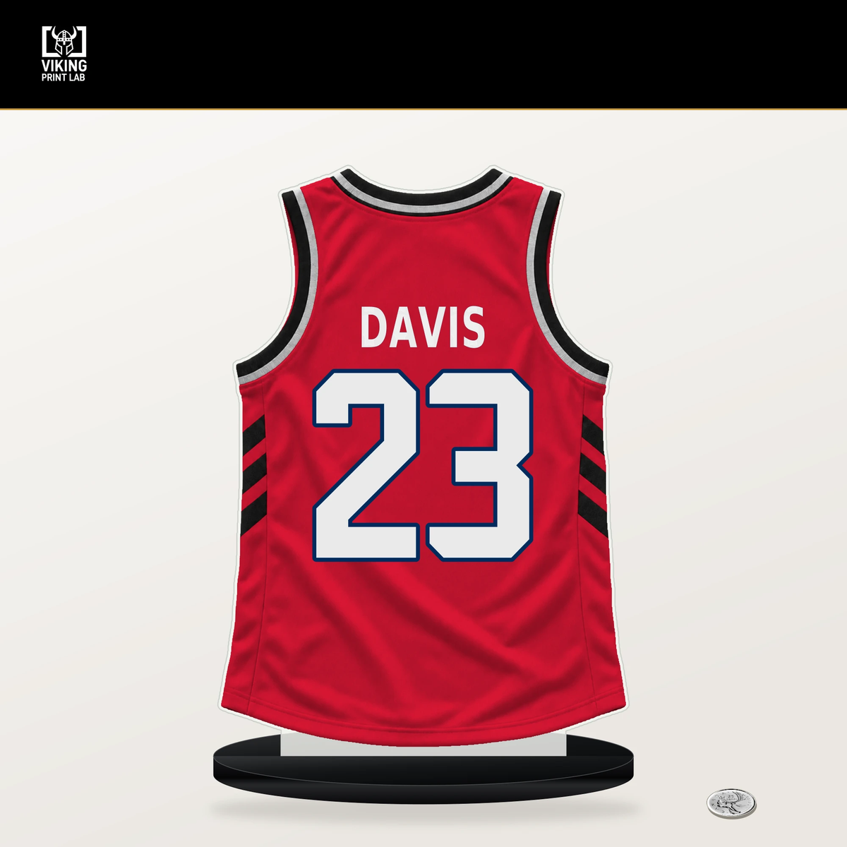 Anthony Davis number 23 Washington Wizards jersey stand with included black base.