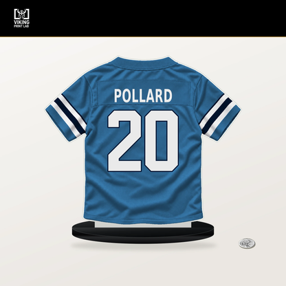 Tony Pollard number 20 Tennessee Titans jersey stand with included black base.
