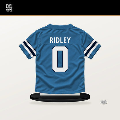 Calvin Ridley number 0 Tennessee Titans jersey stand with included black base.