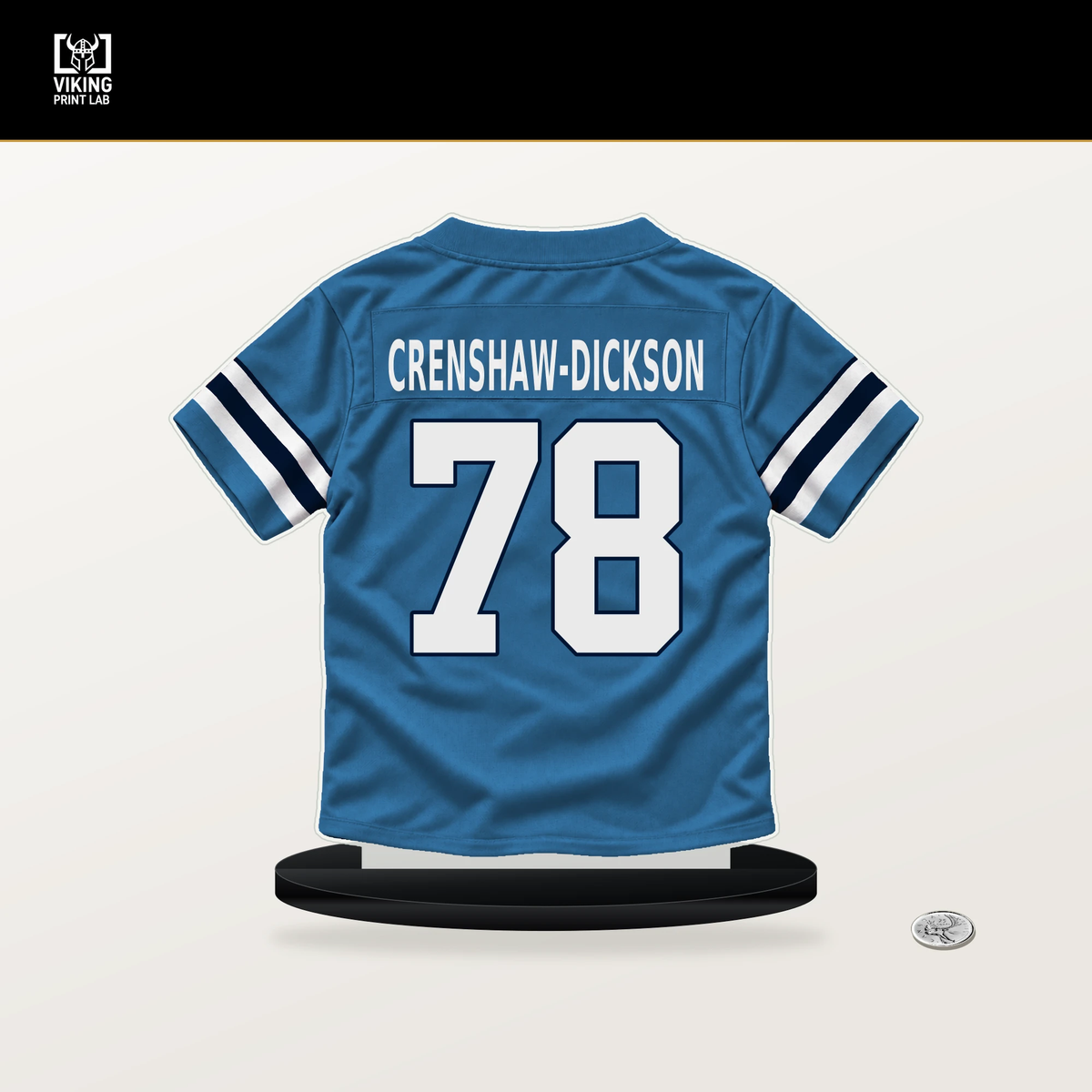 Brandon Crenshaw-Dickson number 78 Tennessee Titans jersey stand with included black base.