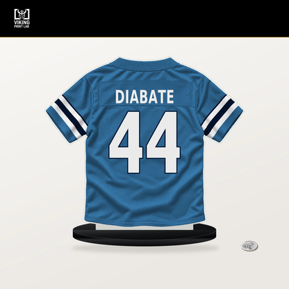 Mohamoud Diabate number 44 Tennessee Titans jersey stand with included black base.