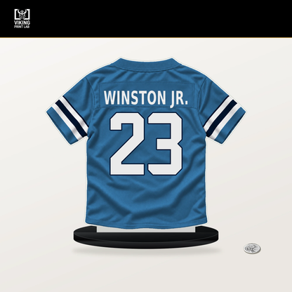 Kevin Winston Jr. number 23 Tennessee Titans jersey stand with included black base.