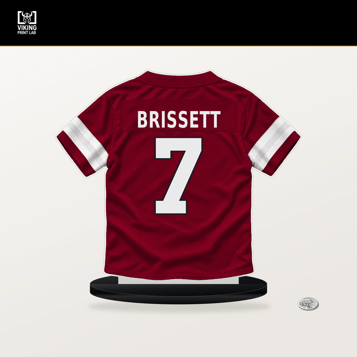 Jacoby Brissett number 7 Arizona Cardinals jersey stand with included black base.