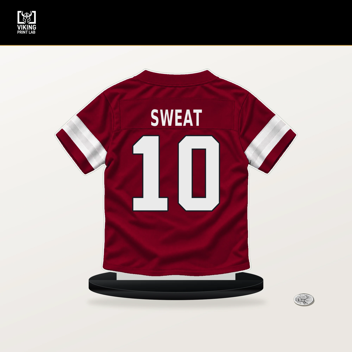 Josh Sweat number 10 Arizona Cardinals jersey stand with included black base.