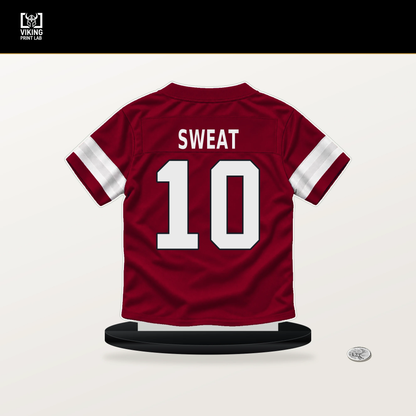 Josh Sweat number 10 Arizona Cardinals jersey stand with included black base.