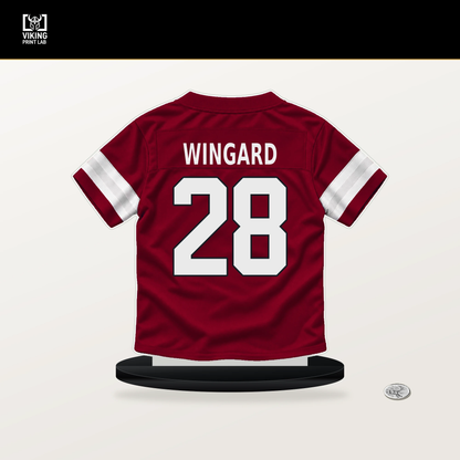 Andrew Wingard number 28 Arizona Cardinals jersey stand with included black base.
