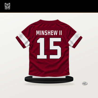 Gardner Minshew II number 15 Arizona Cardinals jersey stand with included black base.