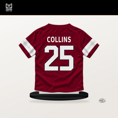 Zaven Collins number 25 Arizona Cardinals jersey stand with included black base.