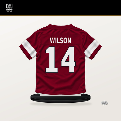 Michael Wilson number 14 Arizona Cardinals jersey stand with included black base.