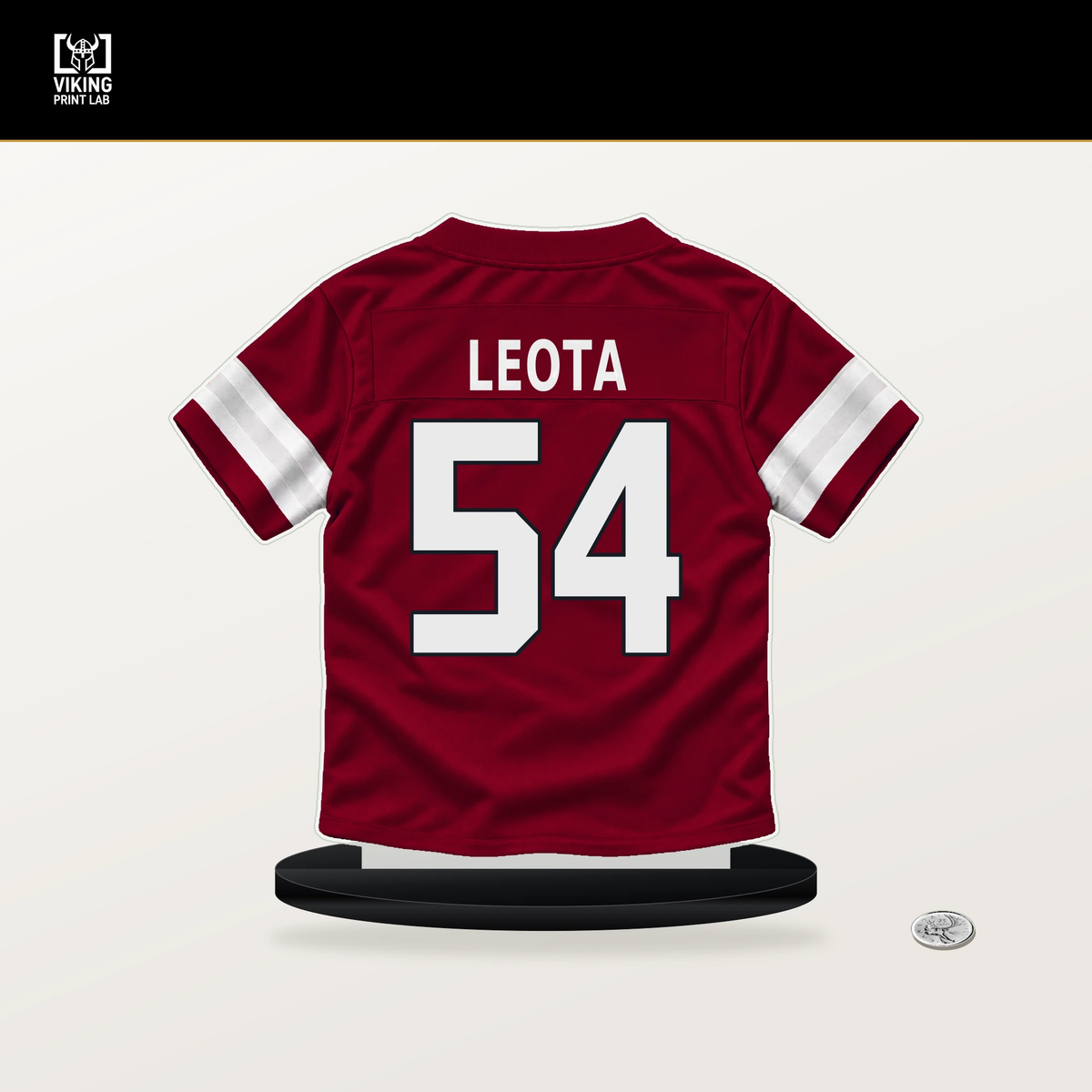 Eku Leota number 54 Arizona Cardinals jersey stand with included black base.