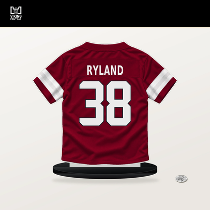 Chad Ryland number 38 Arizona Cardinals jersey stand with included black base.