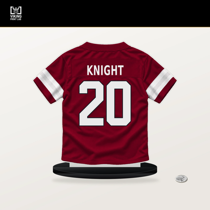 Bam Knight number 20 Arizona Cardinals jersey stand with included black base.