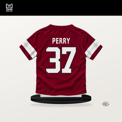 Mark Perry number 37 Arizona Cardinals jersey stand with included black base.