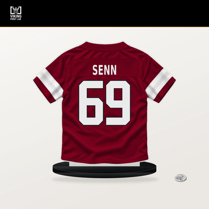 Valentin Senn number 69 Arizona Cardinals jersey stand with included black base.