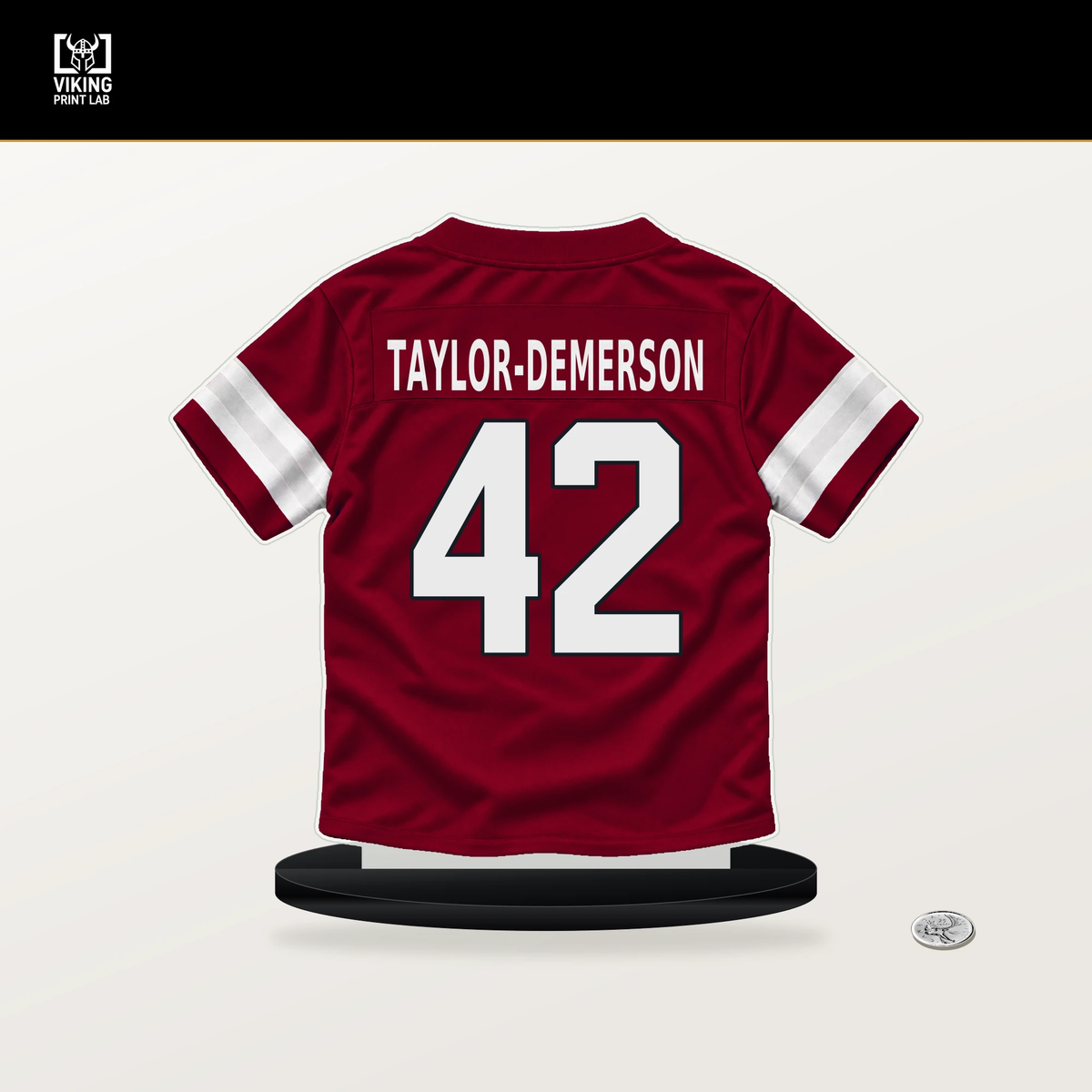 Dadrion Taylor-Demerson number 42 Arizona Cardinals jersey stand with included black base.