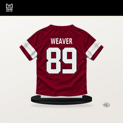 Xavier Weaver number 89 Arizona Cardinals jersey stand with included black base.