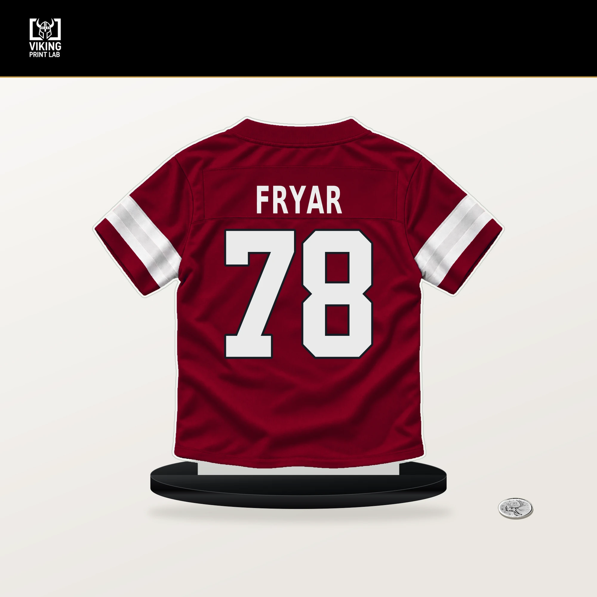 Josh Fryar number 78 Arizona Cardinals jersey stand with included black base.